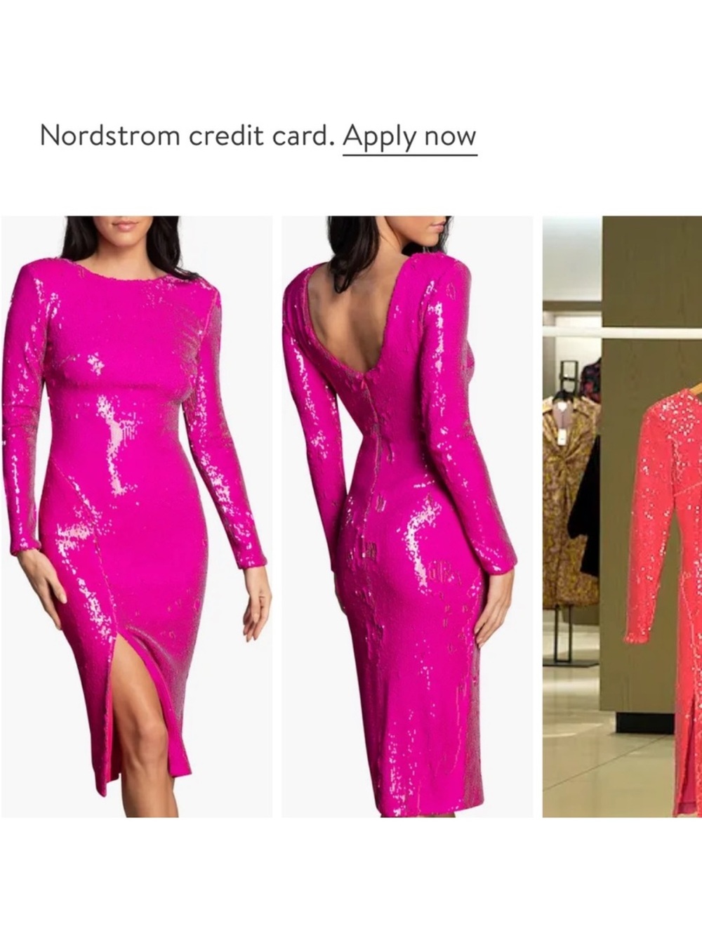 Dress the Population Fuchsia Sequin Long-Sleeve Midi Dress